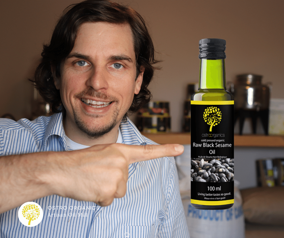 Organic black sesame oil that is cold pressed and raw highest quality and fresh